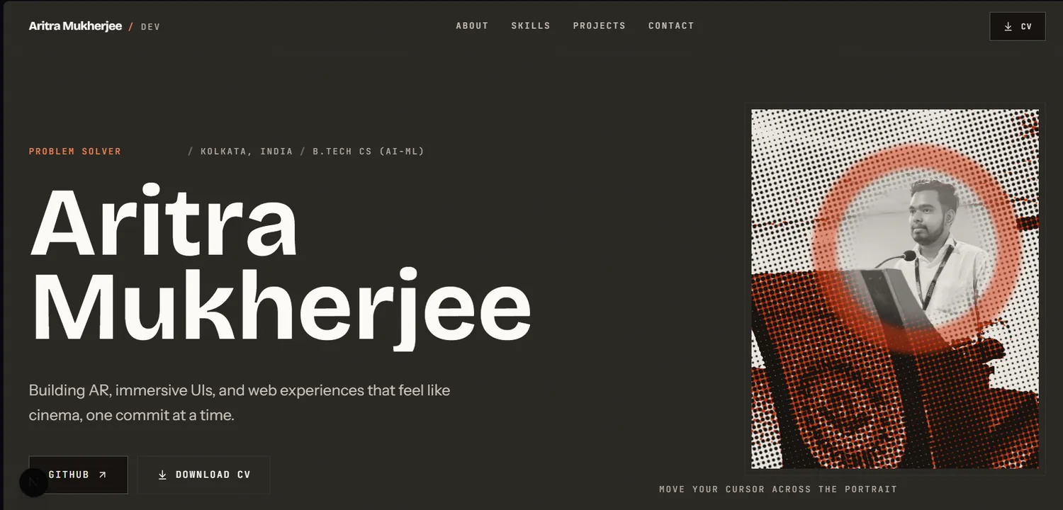 The same portfolio after the rebuild: an editorial layout with one committed direction.